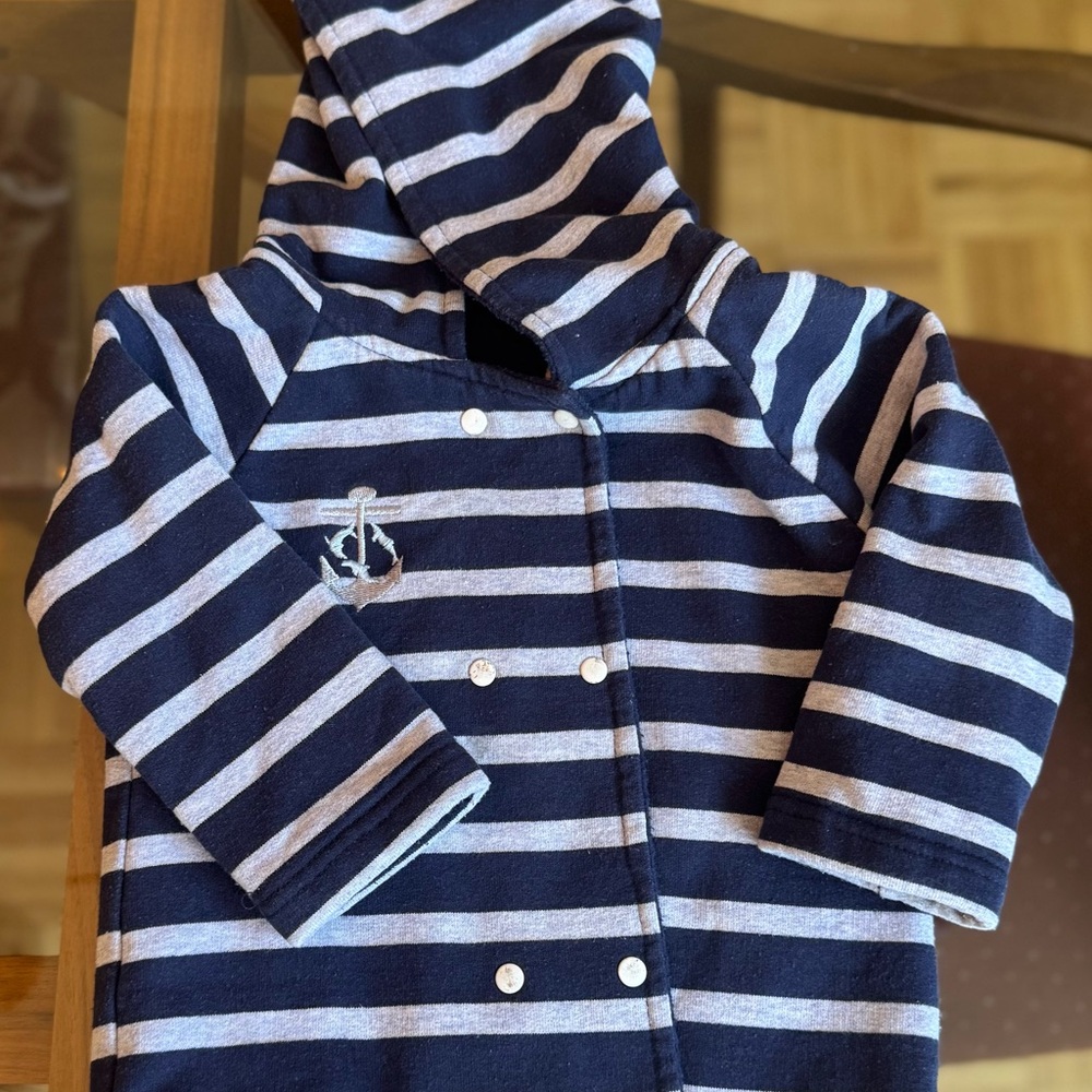Navy and Gray Striped Hooded Jacket